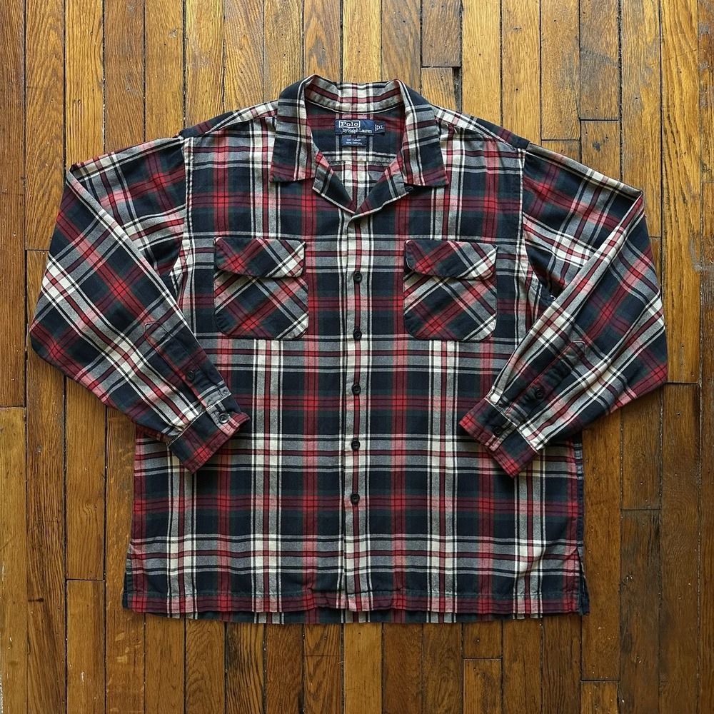 Vtg Polo Ralph Lauren Ski Camp Flannel‎ Button Shirt Men XL Red Gorpcore Western